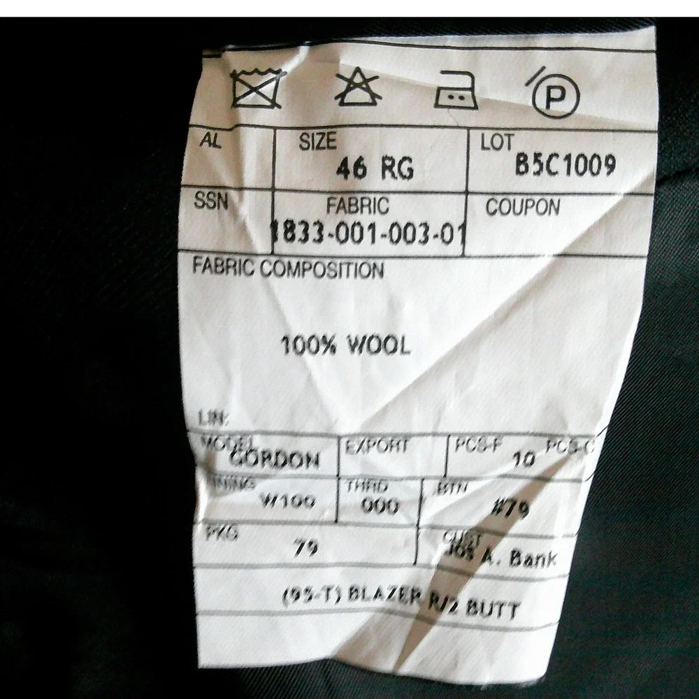 Jos A Bank Signature Collection Black Wool Blazer Mens 46‎ Regular